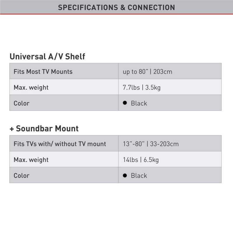 Barkan Universal Soundbar Mount & A/V Shelf, Adjustable Bracket for Mounting Above or Under The TV, Sizes 13-80 inch, Fits Most of Sound Bars Up to 14 lbs, Anti-Slip Clamp Black - Image 4